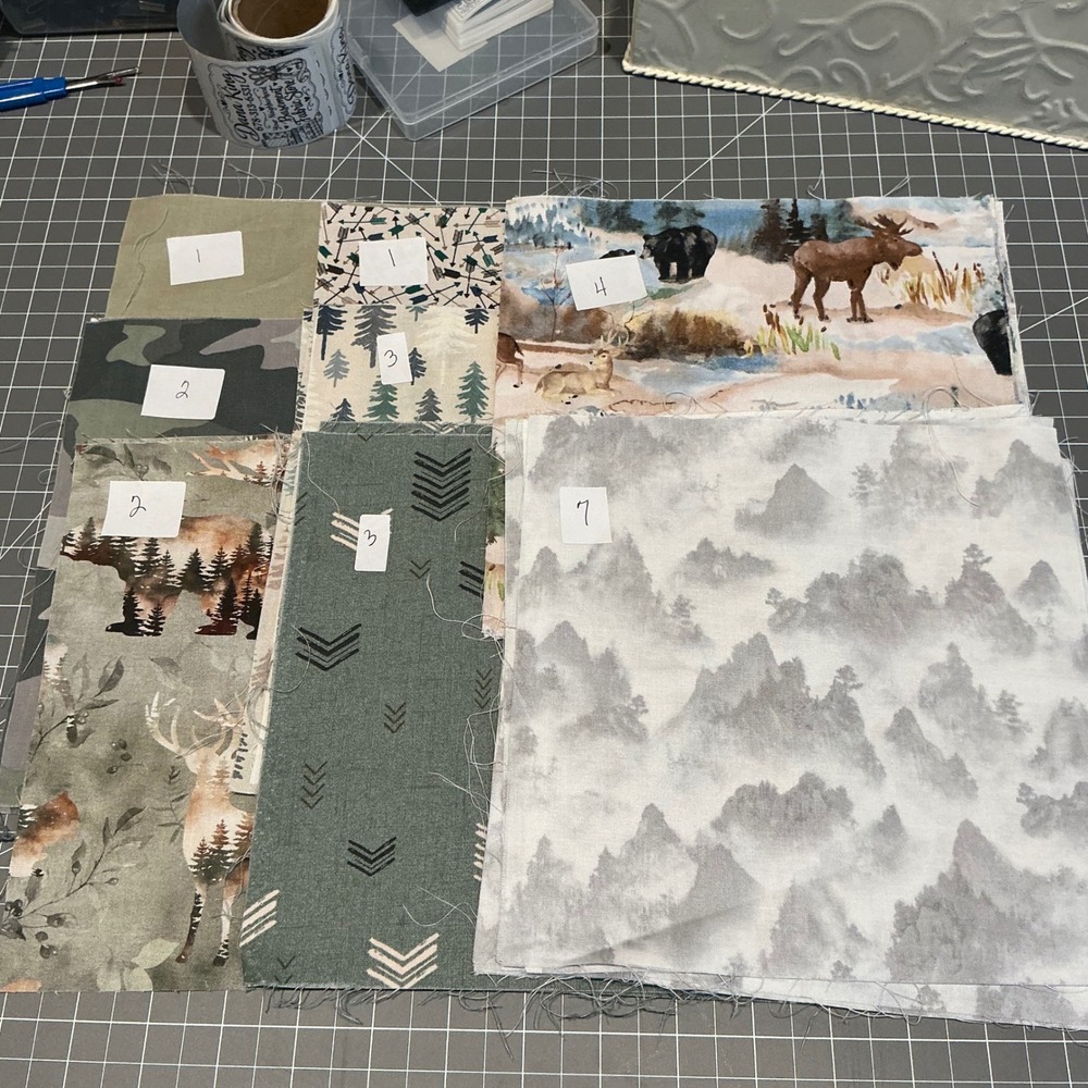 23 Piece Woodland Fabric Squares Lot 8.5in Precut Quilting Bear Deer Mountain